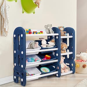 Blue Kids Toy Storage Organizer with Bins and Multi-Layer Shelf for Bedroom Playroom