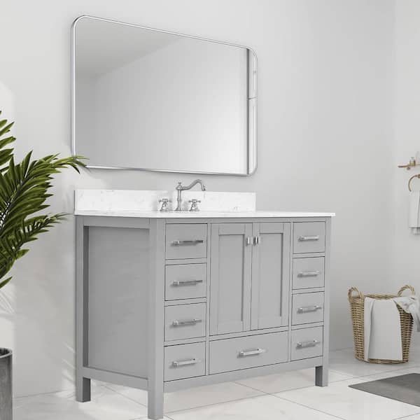 Bath Mist 48 in. W Single Sink Freestanding Bath Vanity in Gray with White Engineered Top