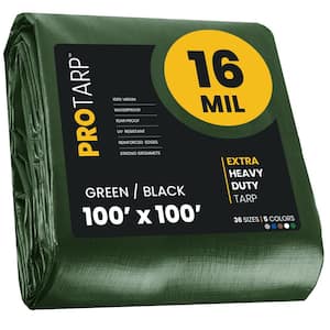 100 ft. x 100 ft. Green/Black 16 Mil Heavy Duty Polyethylene Tarp, Waterproof, UV Resistant, Rip and Tear Proof