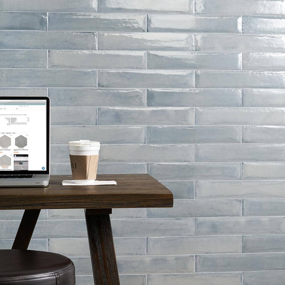 Tint Light Blue Polished Porcelain Subway Wall Tile 3-in x 16-in