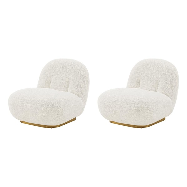 Manhattan Comfort Edina White Modern Boucle Fabric Upholstered Accent Chair (Set of 2)
