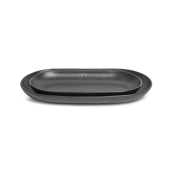 Anderson 14 in. x 7.6 in. and 12 in. x 6 in. Large Black Stoneware Serving Platters Set of 2