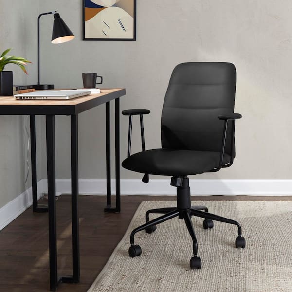 Fredrick Faux Leather Office Chair 40 in. Black with Non-Adjustable Arms