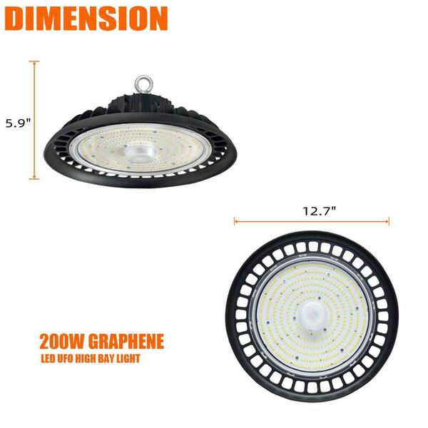 Honbei 12in.600-Watt Equivalent Integrated LED Dimmable Black High Bay Light,5000K Daylight UFO High Bay Light 28000Lm 3Pack