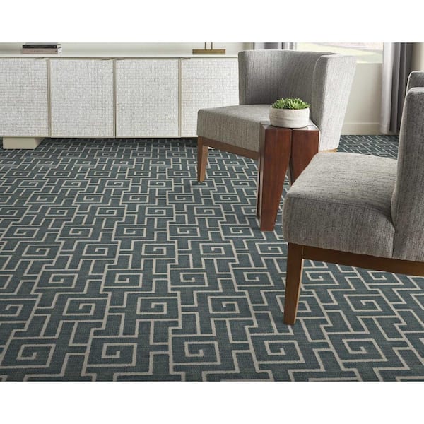 Labyrinth Teal Custom Area Rug with Pad