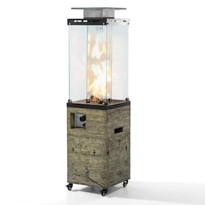 Glass Top and TerraFab Base Column Propane Patio Heater with Wheels and Ground Nail in Grey