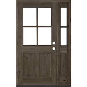 50 in. x 80 in. Knotty Alder Left-Hand/Inswing 4-Lite Clear Glass Black Stain Wood Prehung Front Door/Right Sidelite
