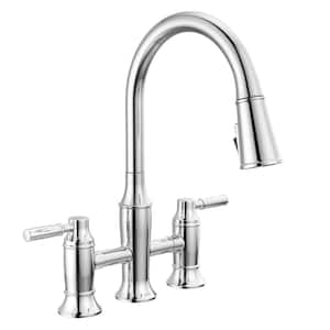 Renaldi Double Handle Bridge Kitchen Faucet in Lumicoat Chrome