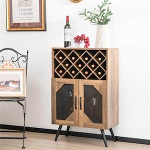 2-Door Brown Kitchen Storage Bar Cabinet Buffet Sideboard with Wine Rack and Glass Holder