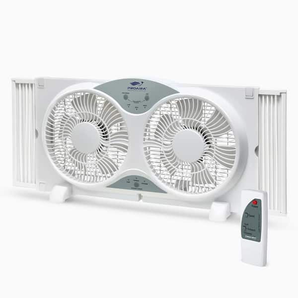 PROAIRA 9 in. Reversible Twin Window Fan in White with 3 Speed Control