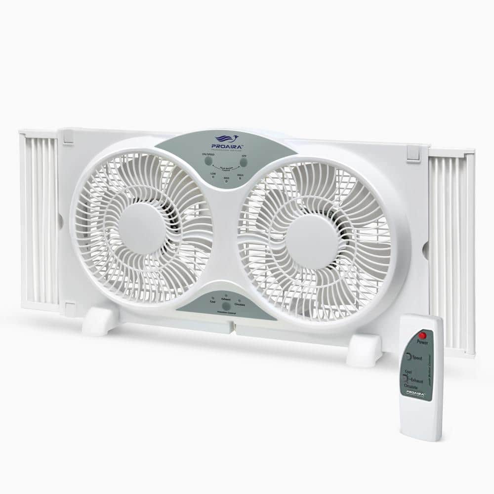 White Polycarbonate Dual Fan Reversible Window Fan with Remote Control