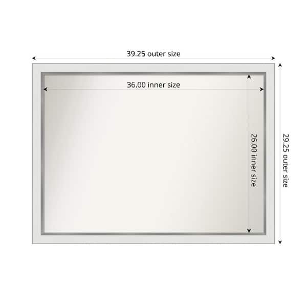Amanti Art Medium Rectangle Satin White Silver Casual Mirror (29 in. H x 39 in. W)