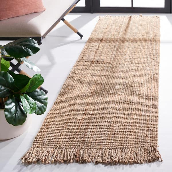 Natural Fiber Beige 2 ft. x 10 ft. Woven Frayed Runner Rug