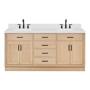 Hepburn 72.25 in. W x 22 in. D x 36 in. H Double Sink Bath Vanity in Oak with Carrara White Quartz Top