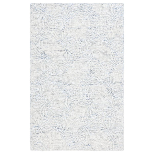 Ebony 10 ft. x 14 ft. Blue/Ivory Peacock Distressed Area Rug