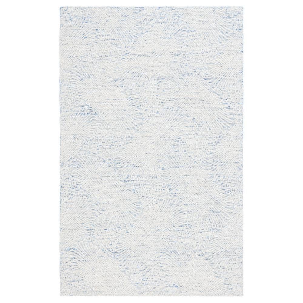 Blue Ivory Hand Tufted Wool 4' x 6' Area Rug