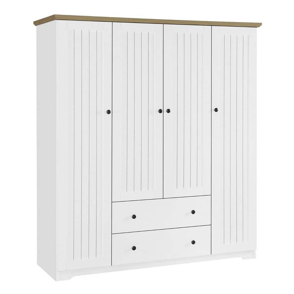 Brown Wood 60.6 in. 4 Door Wardrobe Armoire Closet with 2 Drawers - thumbnail 2