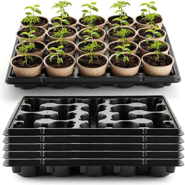 20 Cell Plant Trays for 3 in. Nursery Pots Sturdy Plastic with Drainage Holes for Healthier Plant Growth 5-Pack