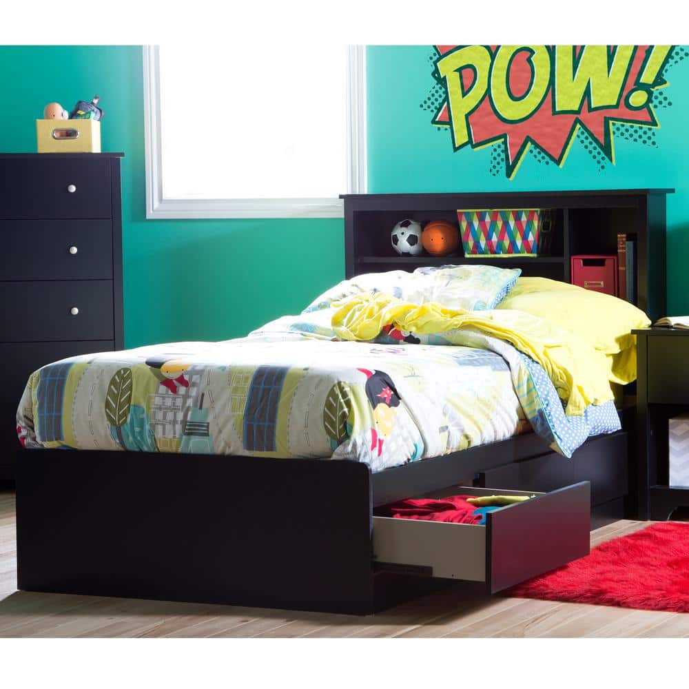 Twin Vito Pure Black Wood Frame Captain's Bed with 3 Storage Drawers