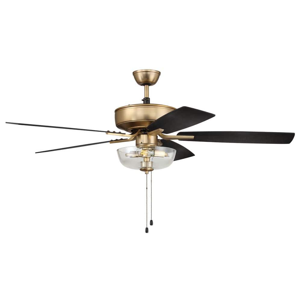 52 in. Satin Brass Finish Black Walnut/Flat Black Blades Angled Mount Standard Ceiling Fan w/ LED Bulbs Included price history on PriceWatchPro