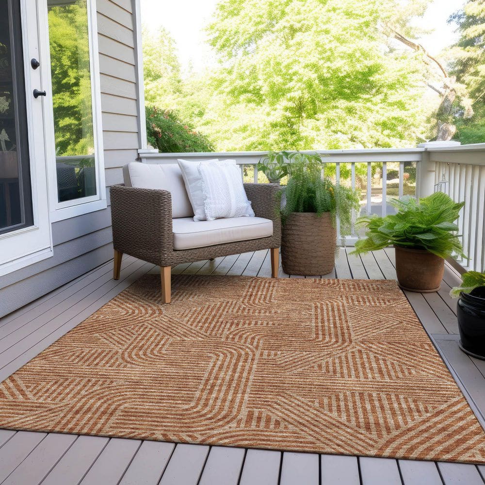 Terracotta Synthetic Flat Woven Rectangular Indoor/Outdoor Rug