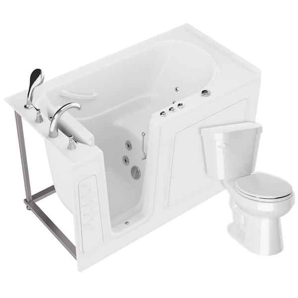 Universal 59 in. x 30 in. Left Drain Whirlpool Jetted Bathtub in White with Rounded Toilet and Soft Close Lid