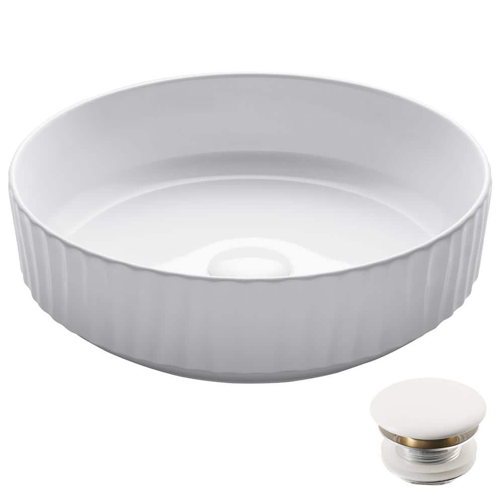 Viva Round White Ceramic Vessel Sink with Pop-Up Drain