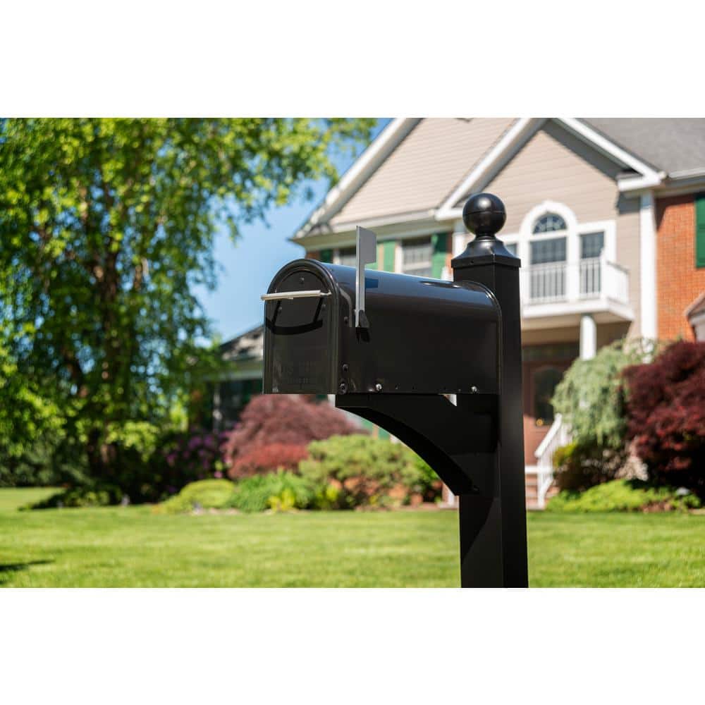 Franklin Medium Black Steel Post Mount Mailbox with Nickel Accents