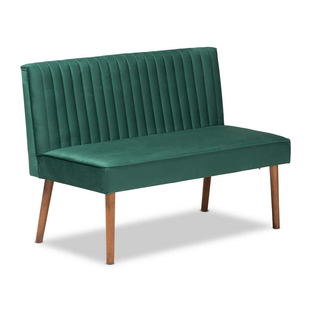 Emerald Green Velvet and Walnut Wood 2-Piece Dining Nook Set