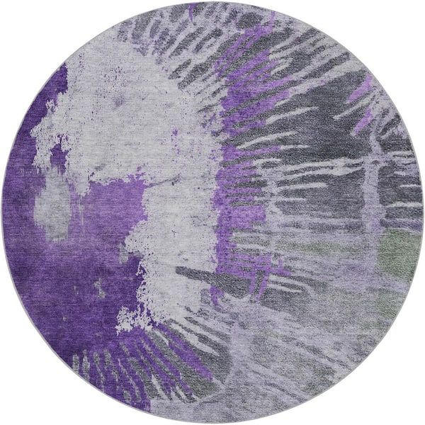 Dream Shag Premium Machine Washable Abstract ADS645 Purple 8 ft. x 8 ft. Round Rug
