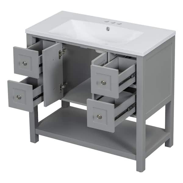 COWLOWN 36 in. W x 18 in. D x 34 in. H Bathroom Gray Linen Cabinet