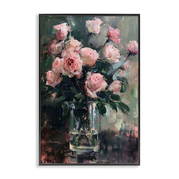 Stupell Industries Pretty Pink Roses Vase by LSR Design Studio Black Framed Nature Giclee Art Print 30 in. x 20 in.