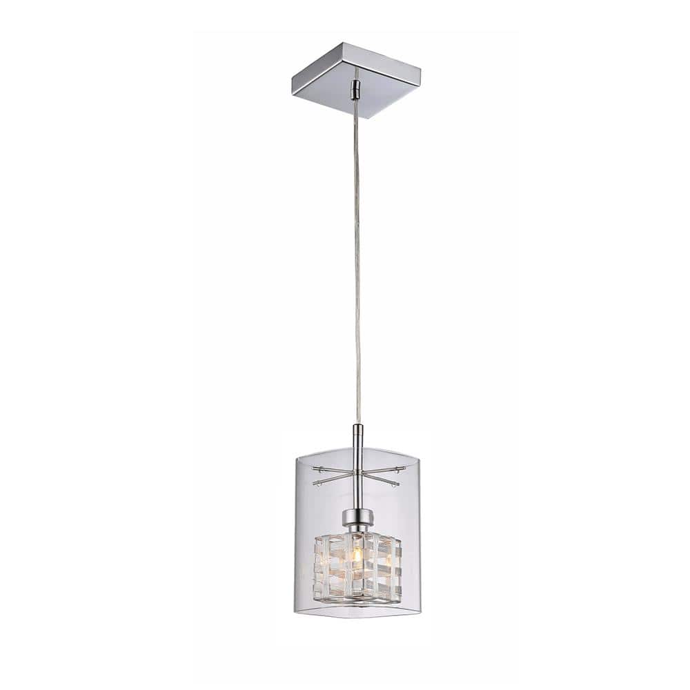 Harleigh 1-Light Chrome Cylinder Pendant with Glass Shade