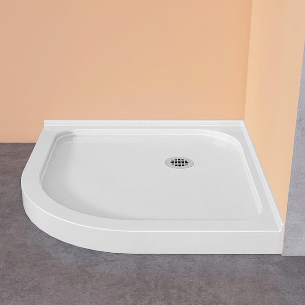 Getpro 36 in. L x 36 in. W Corner Shower Pan Base Sector Shower Tray in High Gloss White with Corner Drain RV Pan Base