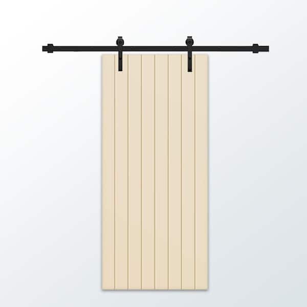 CALHOME 30 in. x 80 in. Beige Painted Composite MDF Paneled Interior Sliding Barn Door with Hardware Kit