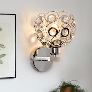 6.7 in. 1-Light Brushed Nickel Wall Sconce,with Crystal Dome Shade for Living Room Foyer