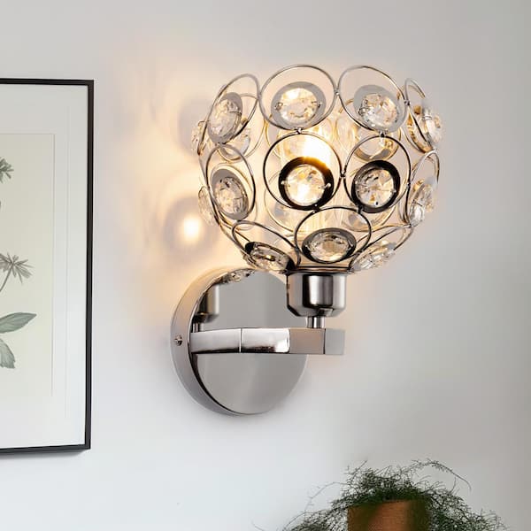 6.7 in. 1-Light Brushed Nickel Wall Sconce,with Crystal Dome Shade for Living Room Foyer