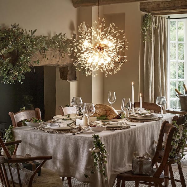 Rennnsan Eli 8-Light Dimmable Gold Starburst Sphere Chandelier with 32 Crystal Strands