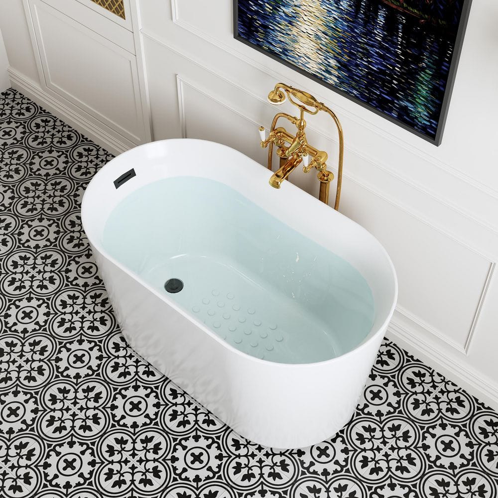 HOROW 47 in. x 26.8 in. Soaking Bathtub with Side Drain in White