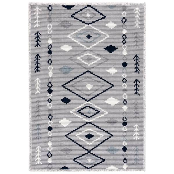 SAFAVIEH Marrakesh Gray/Navy 5 ft. x 8 ft. Geometric Striped Area Rug