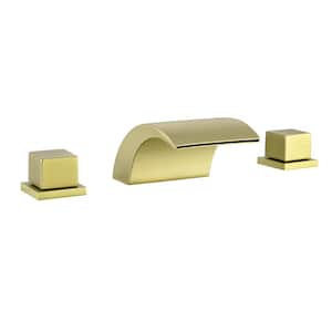 Modern 2-Handle Deck-Mount Roman Tub Faucet in Brushed Gold