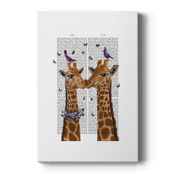 Wexford Home Kissing Giraffes with Birds By Wexford Homes Unframed Giclee Home Art Print 48 in. x 32 in.