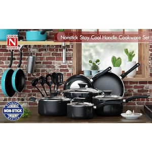 Cook N Home Stay Cool Handle 15-Piece Aluminum Nonstick Cookware Set in  Black NC-00296 - The Home Depot
