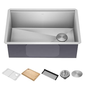 Kore 28 in. Undermount Single Bowl 16 Gauge Stainless Steel Kitchen Workstation Sink with Accessories