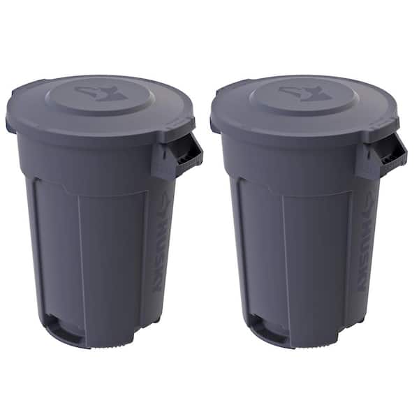 32 gal. Grey Heavy Duty Commercial Outdoor Trash Can with Domed Lid (2-Pack)