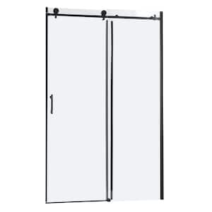 50 in. W x 76 in. H Single Sliding Semi-Frameless Shower Door in Matte Black Finish with Tempered Glass