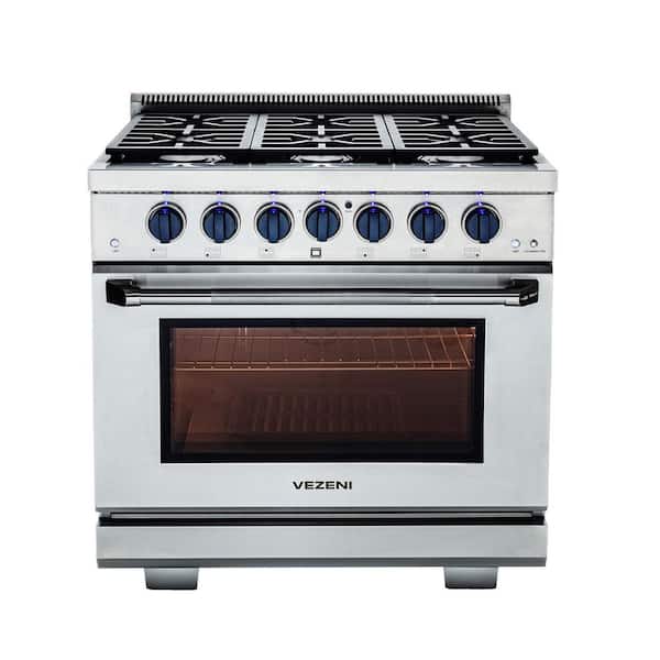 Randolph Collection 36 in. 6 Burners Freestanding Gas Range in Stainless Steel with Blue knobs