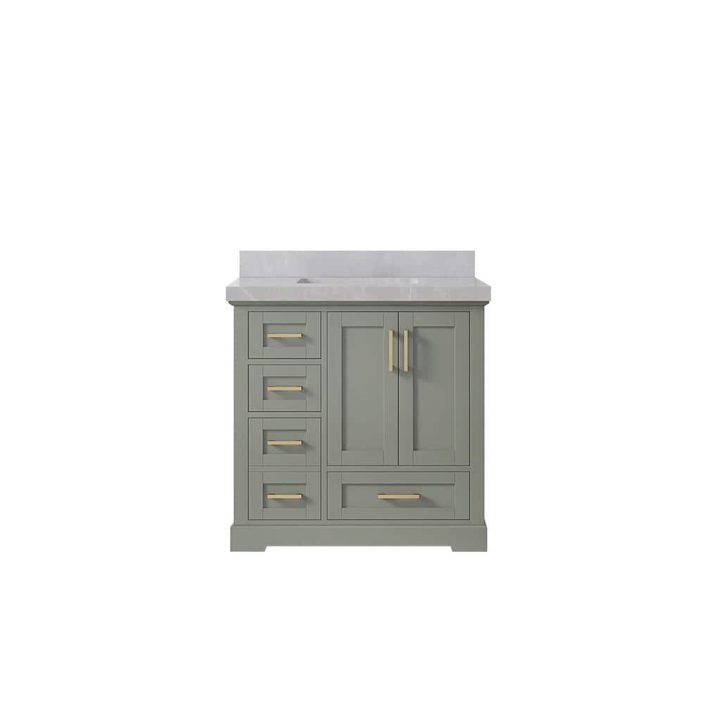 Willow Collections Boston 36 in. W x 22 in. D x 36 in. H Single Sink Bath Vanity Center in Evergreen with 2 in. Pearl Gray Quartz Top -  BST_EGNLHR36CR