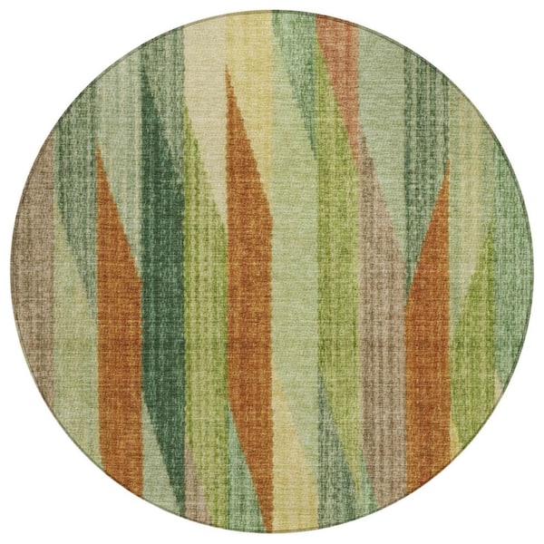 Chantille Machine Washable Indoor/Outdoor Abstract ACN2720 Green 8 ft. x 8 ft. Round Rug