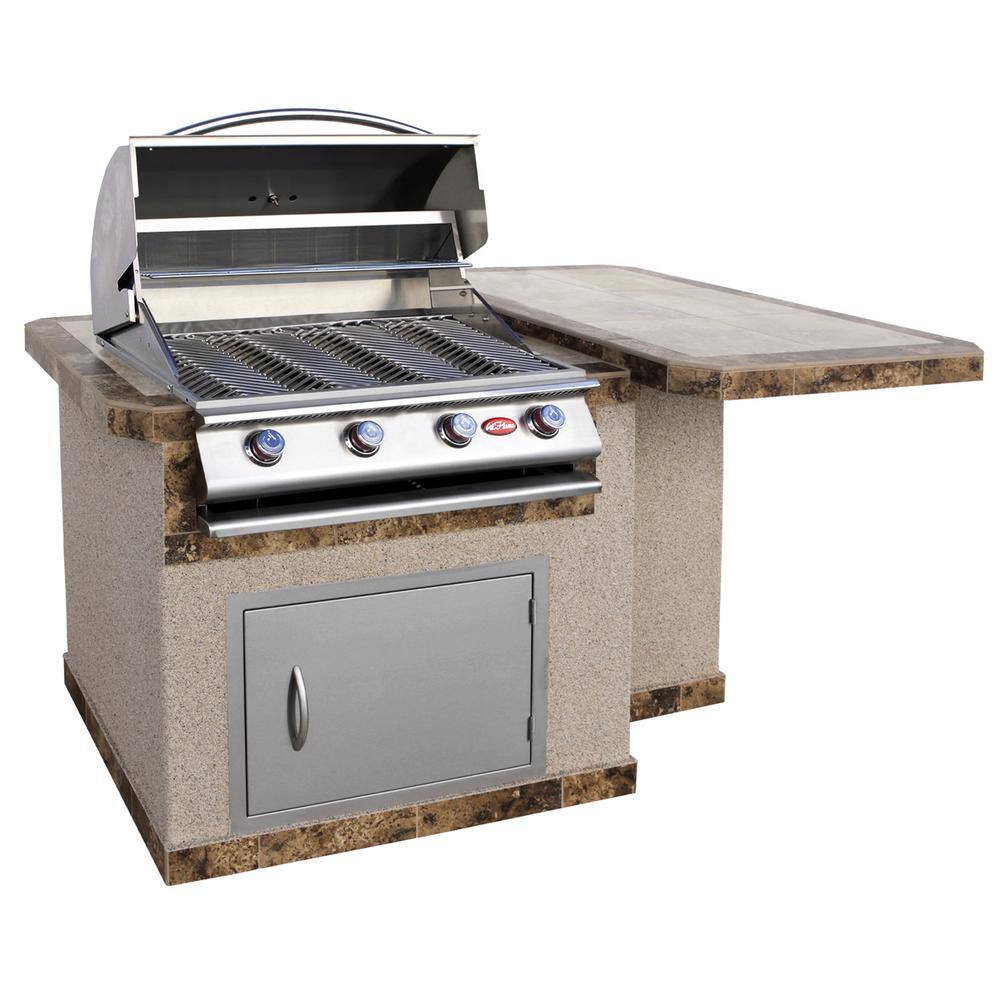 Cal Flame 6 Ft Stucco Grill Island With Tile Top And 4 Burner Gas Grill In Stainless Steel Lbk 402 A The Home Depot